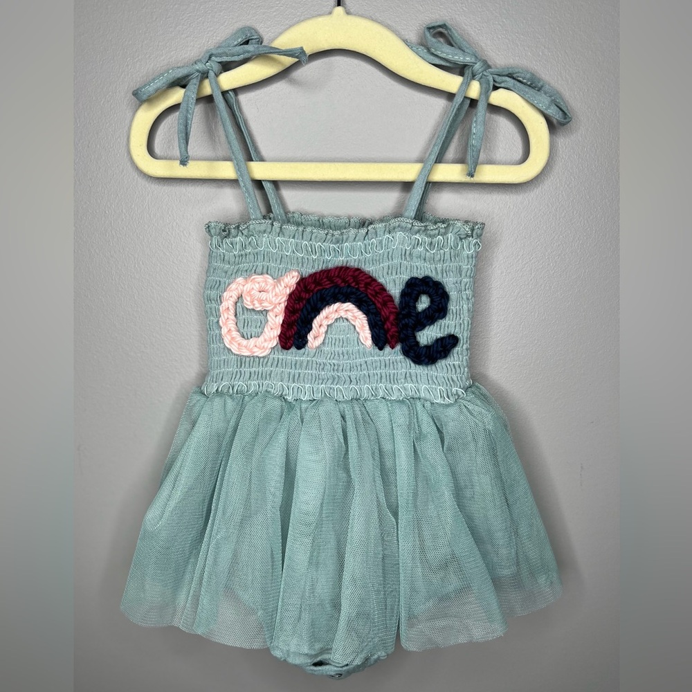NEW without tags, never worn embroidered “one” dress for first birthday